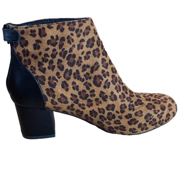 VIa Rosa Leopard print black camel Ankle Booties boots size 9 microsuede - Picture 3 of 8